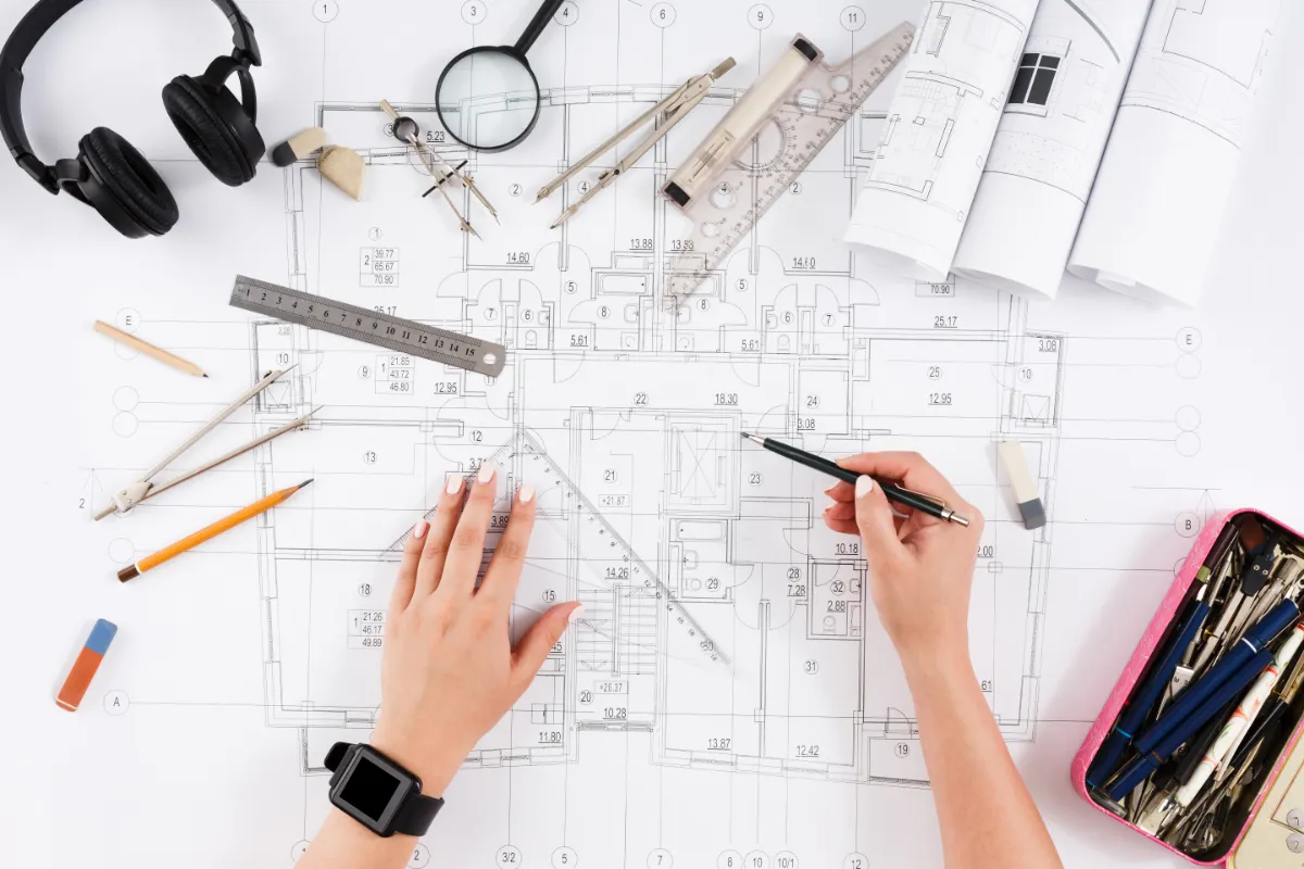 arquitecta revisando un plano alzado de reforma de casa en reformas - Grupo AyM