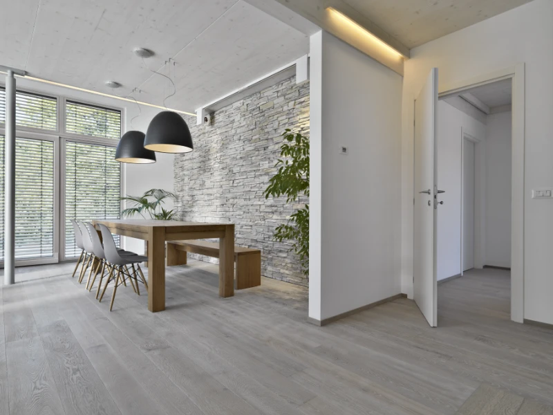 Reforma integral de casa en Vallvidrera - salón minimalista - mesa y pasillo