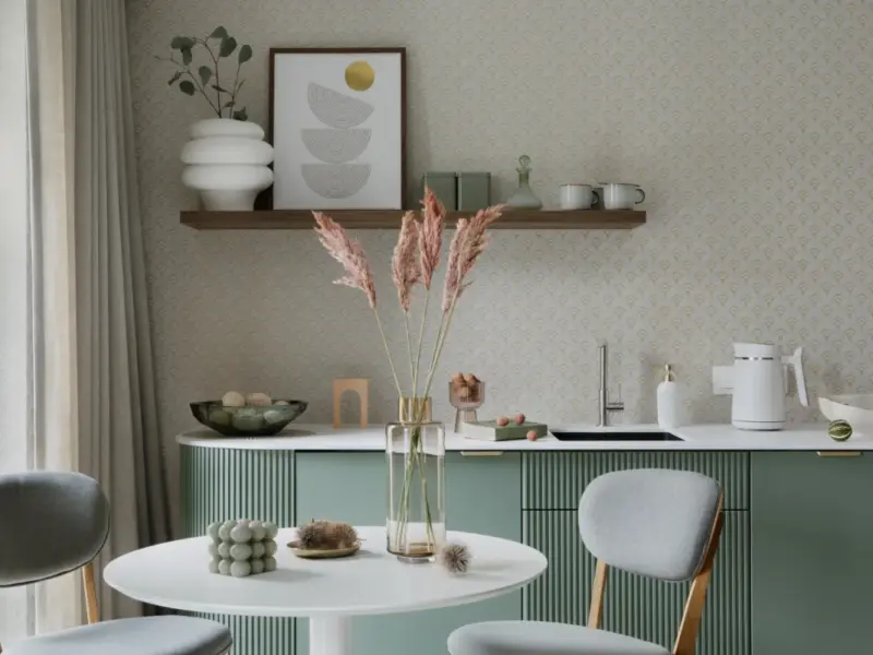 reformas integrales en Pedralbes - Les Corts Barcelona - cocina moderna con mesa redonda para 2