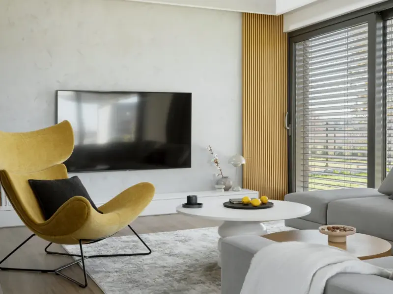 salón de estar lujoso y confortable con chimenea y escaleras al fondo casa en Pedralbes-2.