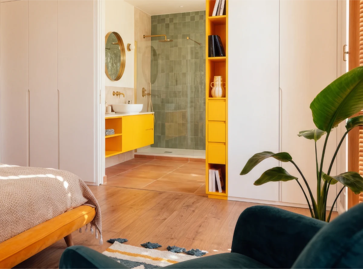 Reforma de dormitorio en suite en Barcelona. Unir habitación y baño Barcelona
